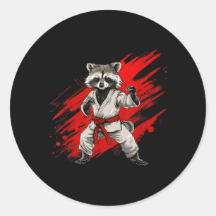 Pegatina Redonda Motivo Mapache de Karate Taekwondo Jiu-Jitsu Mma