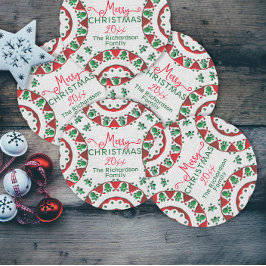 Pegatina Redonda Motivos Folclóricos Nórdicos Y Verdes Rojos En Nav