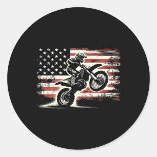 Pegatina Redonda Moto de tierra bandera americana Motocross Biker V