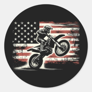 Pegatina Redonda Moto de tierra bandera americana Motocross Biker V