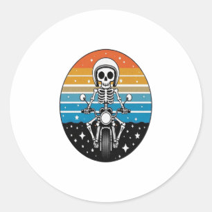 Pegatina Redonda Motocicleta alada de la llama Skull Biker