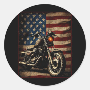 Pegatina Redonda Motocicleta Bandera De Estados Unidos Retro Biker