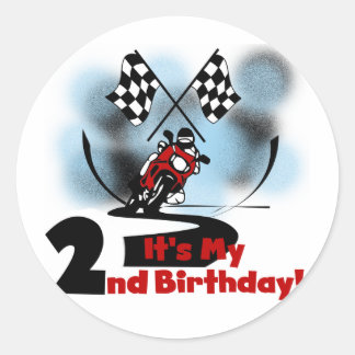 Pegatina Redonda Motocicleta Carreras 2º cumpleaños camisetas y reg