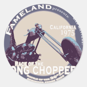 Pegatina Redonda Motocicleta CHOPPER de época muy larga