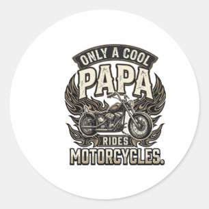 Pegatina Redonda Motocicleta Cool Papa Motociclista Antiguo