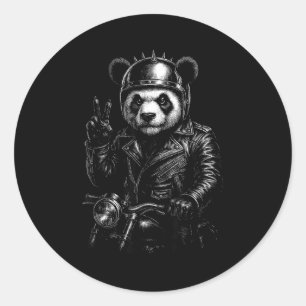 Pegatina Redonda Motocicleta de la señal de paz del punk del panda