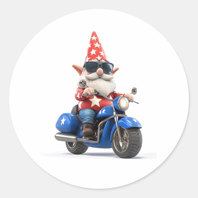 Pegatina Redonda Motocicleta estadounidense de Gnome (Anverso)