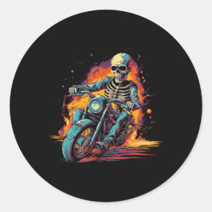 Pegatina Redonda Motocicleta Halloween Vestido Biker