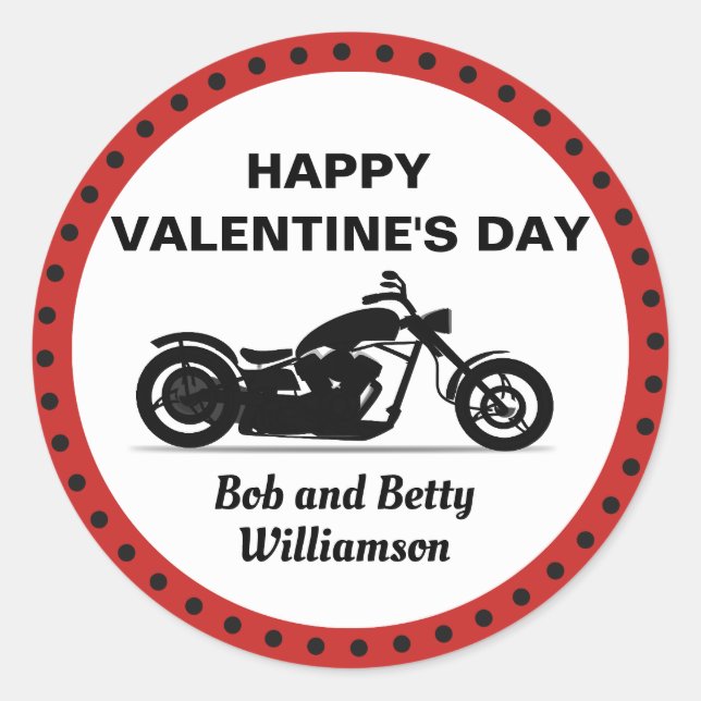 Pegatina Redonda Motocicleta personalizada Feliz Día de San Valentí (Anverso)