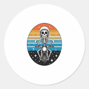 Pegatina Redonda Motocicleta Skeleton Riding