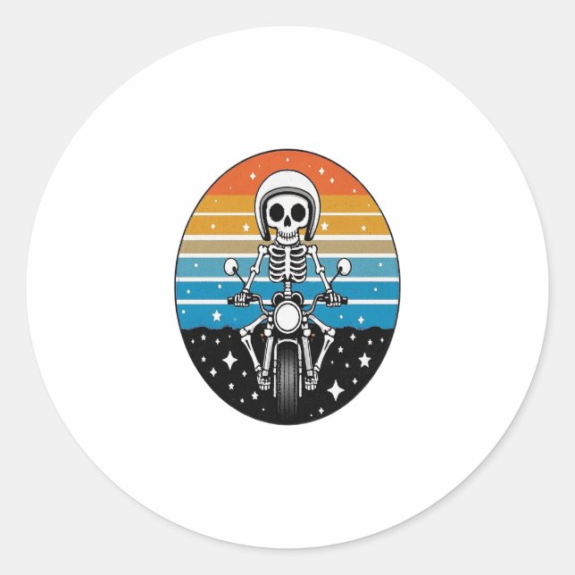 Pegatina Redonda Motocicleta Skeleton Riding (Anverso)