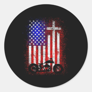 Pegatina Redonda Motocicleta Vintage Bandera De Usa Fe Cristiana Pa