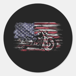 Pegatina Redonda Motocicleta Vintage EEUU Bandera Retro Biker, Moto
