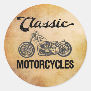 Pegatina Redonda Motocicletas clásicas motorista vintage