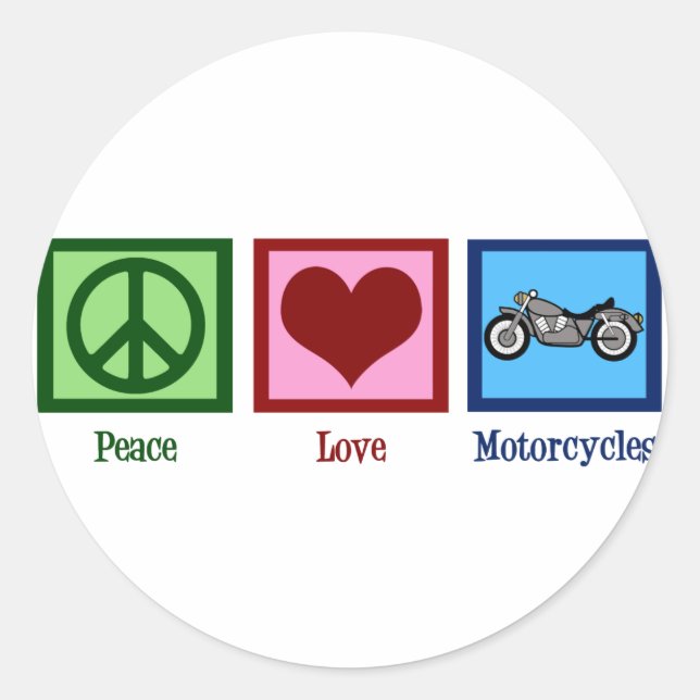Pegatina Redonda Motocicletas Peace Love (Anverso)