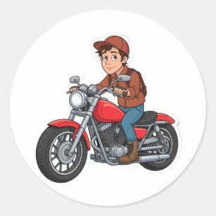 Pegatina Redonda 🏍️ Motociclista de dibujos animados minimalista P