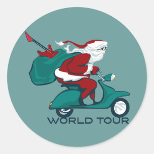 Pegatina Redonda Motociclista de la gira mundial de Santa Lucía