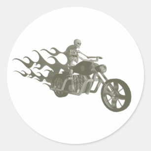 Pegatina Redonda Motociclista / motociclista de esqueleto: