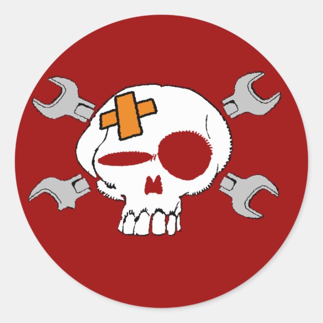 PEGATINA REDONDA MOTOCLUBM SKULL VINTAGE (Anverso)