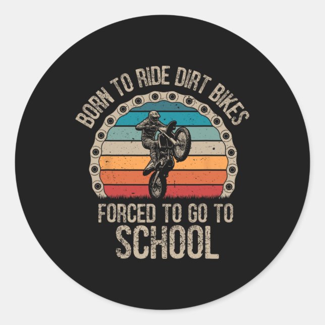 Pegatina Redonda Motocross divertida escuela forzada de motos sucia (Anverso)