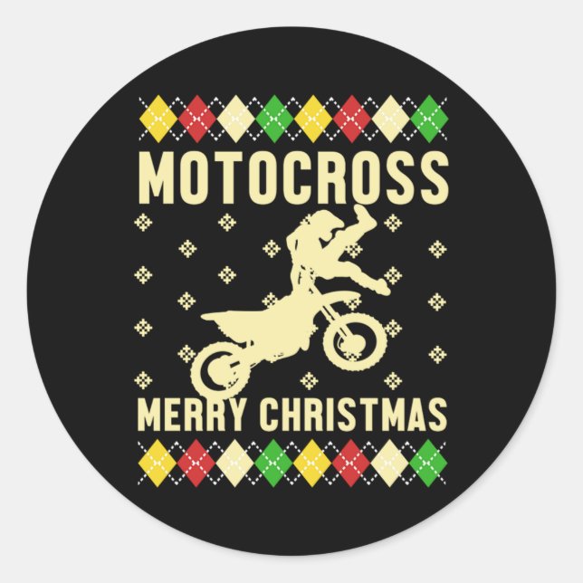 Pegatina Redonda Motocross Merry Christmas Ugly Xmas Motorcycle Gif (Anverso)