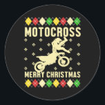 Pegatina Redonda Motocross Merry Christmas Ugly Xmas Motorcycle Gif<br><div class="desc">Este diseño gráfico "Motocross Merry Christmas Ugly Xmas Motorcycle Gift" es un regalo perfecto para hombres,  mujeres,  niños y para todos los aficionados a motocross o motociclistas. También un regalo ideal para Navidades o cumpleaños,  y cualquier ocasión para dar regalos!</div>