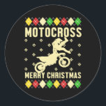 Pegatina Redonda Motocross Merry Christmas Ugly Xmas Motorcycle Gif<br><div class="desc">Este diseño gráfico "Motocross Merry Christmas Ugly Xmas Motorcycle Gift" es un regalo perfecto para hombres,  mujeres,  niños y para todos los aficionados a motocross o motociclistas. También un regalo ideal para Navidades o cumpleaños,  y cualquier ocasión para dar regalos!</div>