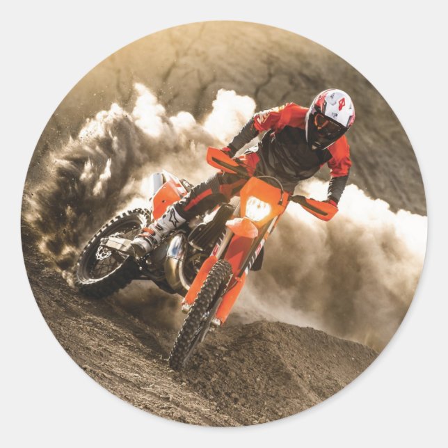 Pegatina Redonda Motocross Rider (Anverso)