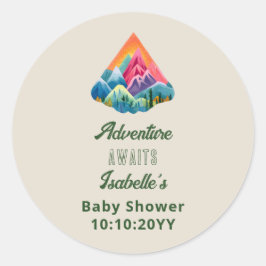 Pegatina Redonda Mountain Adventure espera Baby Shower