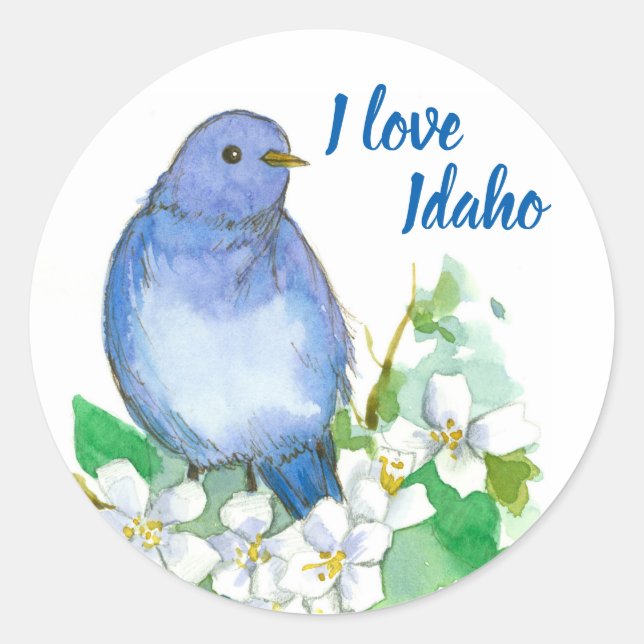 Pegatina Redonda Mountain Bluebird I Love Idaho (Anverso)