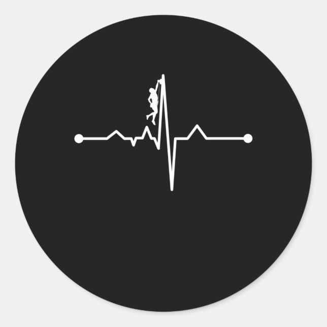 Pegatina Redonda Mountain Climber Heartbeat Rock Climbing Lover Gra (Anverso)