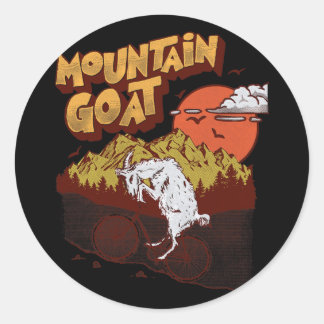Pegatina Redonda Mountain Goat Funny Mountain Biking Goat Biker Vin