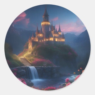 Pegatina Redonda Mountain Midnight Castle Four