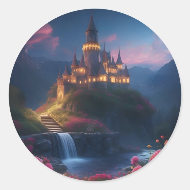 Pegatina Redonda Mountain Midnight Castle Four (Anverso)