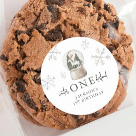 Pegatina Redonda Mountain Winter Onederland Primer Fiesta de cumple