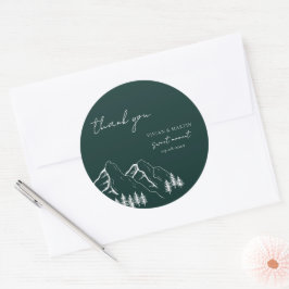 Pegatina Redonda Mountains Pine Tree Emerald Green Gracias