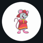 Pegatina Redonda Mouse as Firefighter with Helmet<br><div class="desc">This design is the perfect gift for a birthday,  Christmas and other celebrations. It is suitable for women,  men and kids.</div>