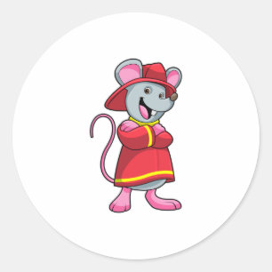 Pegatina Redonda Mouse as Firefighter with Helmet
