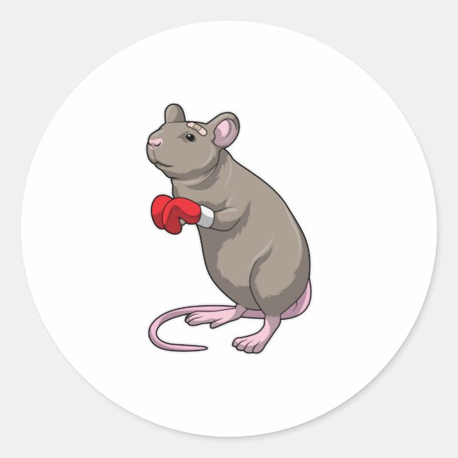 Pegatina Redonda Mouse at Boxing with Boxing gloves (Anverso)