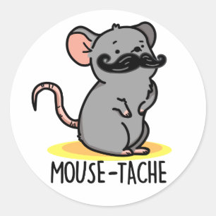 Pegatina Redonda Mouse-tache Funny Mouse Pun