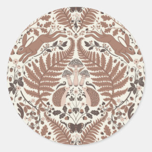 Pegatina Redonda Mousse de Mocha, animales y plantas de bosque