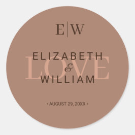 Pegatina Redonda Mousse elegante mocha simple con Boda monograma