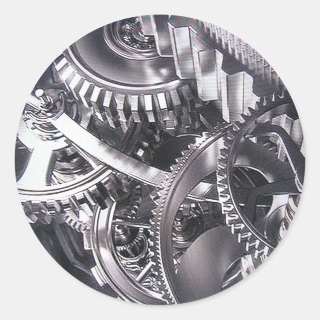 Pegatina Redonda Movimiento industrial. (Anverso)