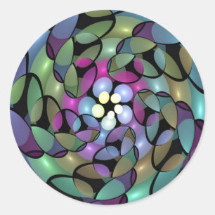 Pegatina Redonda Movimientos coloridos Resumen Arte Fractal Trippy