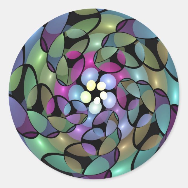 Pegatina Redonda Movimientos coloridos Resumen Arte Fractal Trippy (Anverso)