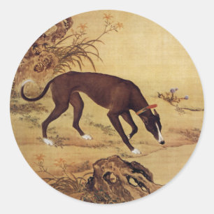 Pegatina Redonda Moyuli ~ 墨 玉 璃 ~ Greyhound ~ Giuseppe Castiglione 