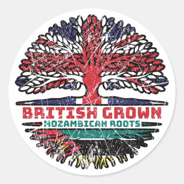 Pegatina Redonda Mozambique Bandera de raíces británicas británicas (Anverso)