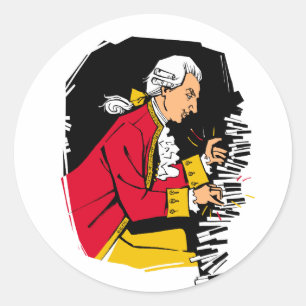 Pegatina Redonda Mozart toca el piano