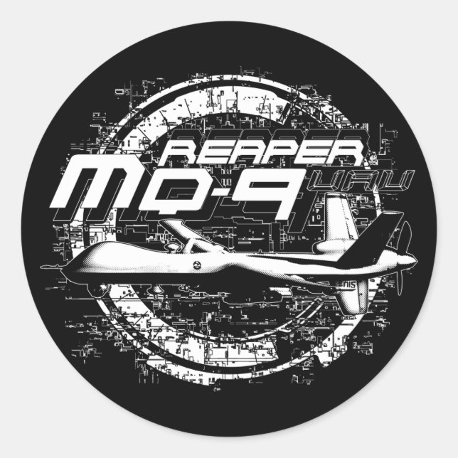 Pegatina Redonda MQ-9 Reaper (Anverso)