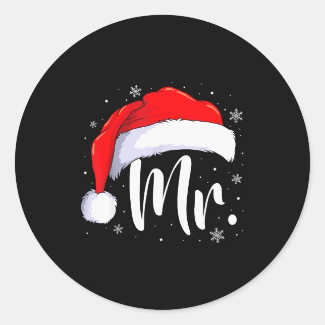 Pegatina Redonda Mr And Mrs Claus Couples Matching Christmas Pajama (Anverso)